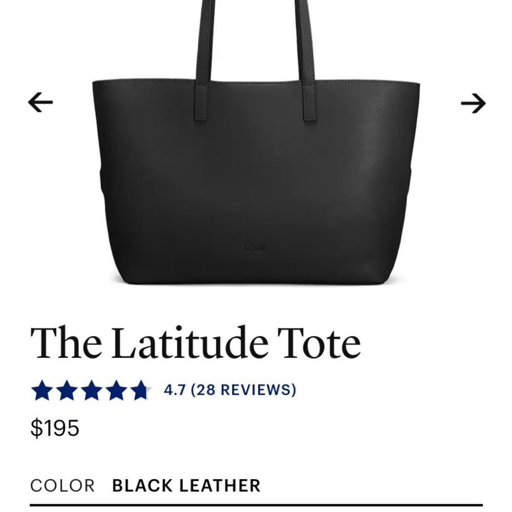 NWOT Away Travel Latitude Tote - Black Leather